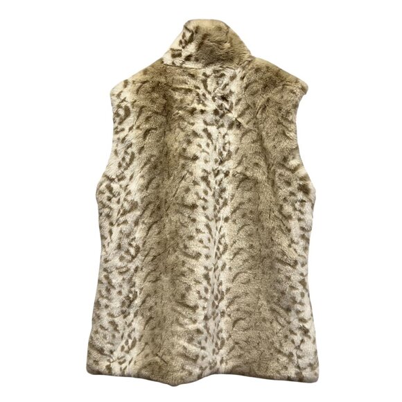 Coldwater Creek Snow Leopard Faux Fur Vest, Button, Pockets, L - Picture 3 of 10